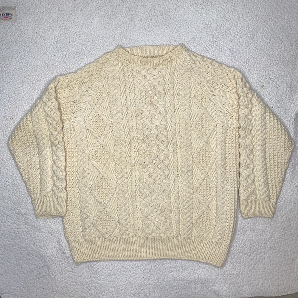 Vintage Killarney Aran Handknit Cable Knit Fisherman Sweater: Size Medium - Picture 1 of 10